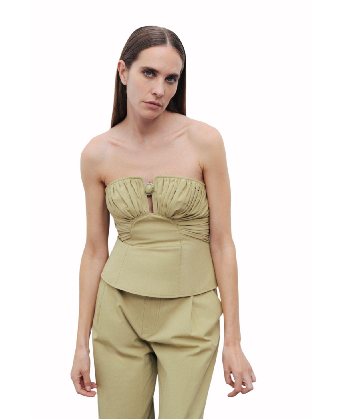 Women's Almond-Accented Crop Top - Olive green