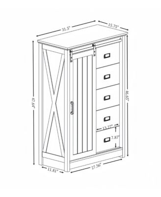 5 Drawers Dresser w/Sliding Barn Door, Farmhouse Modern Tall Dresser 5 Chest of Drawers