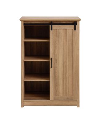 5 Drawers Dresser w/Sliding Barn Door, Farmhouse Modern Tall Dresser 5 Chest of Drawers