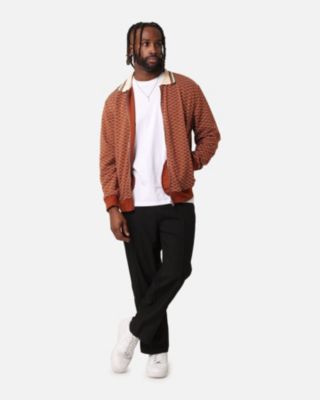 Men's Printed Bomber Jacket- Brown, S