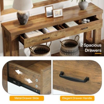 63" Console Table with 2 Drawers, Farmhouse Entryway Table with H-Shaped Sturdy Legs