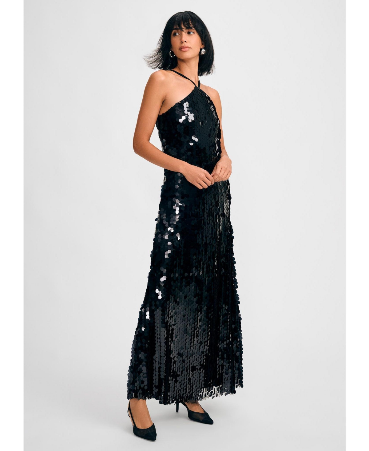 Women's Pailette Halter Dress - Black