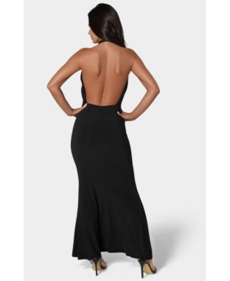 Women's Plunge Neck Halter Floor Length Dress