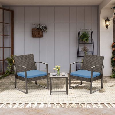 3-Piece Patio Furniture Set, Outdoor Rattan Wicker Chairs with Table, Sofa Set Including Cushions
