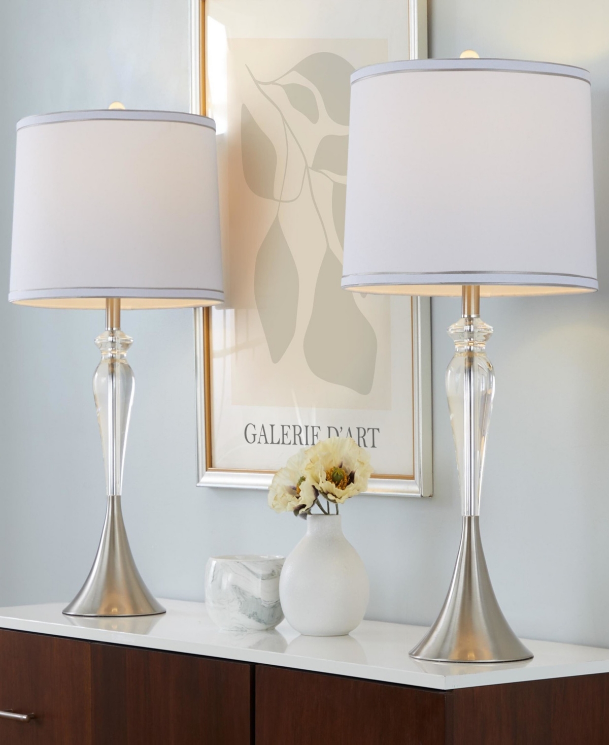 Lumisource Ashland 28" Crystal Table Lamp, Set Of 2 In Clear,silver