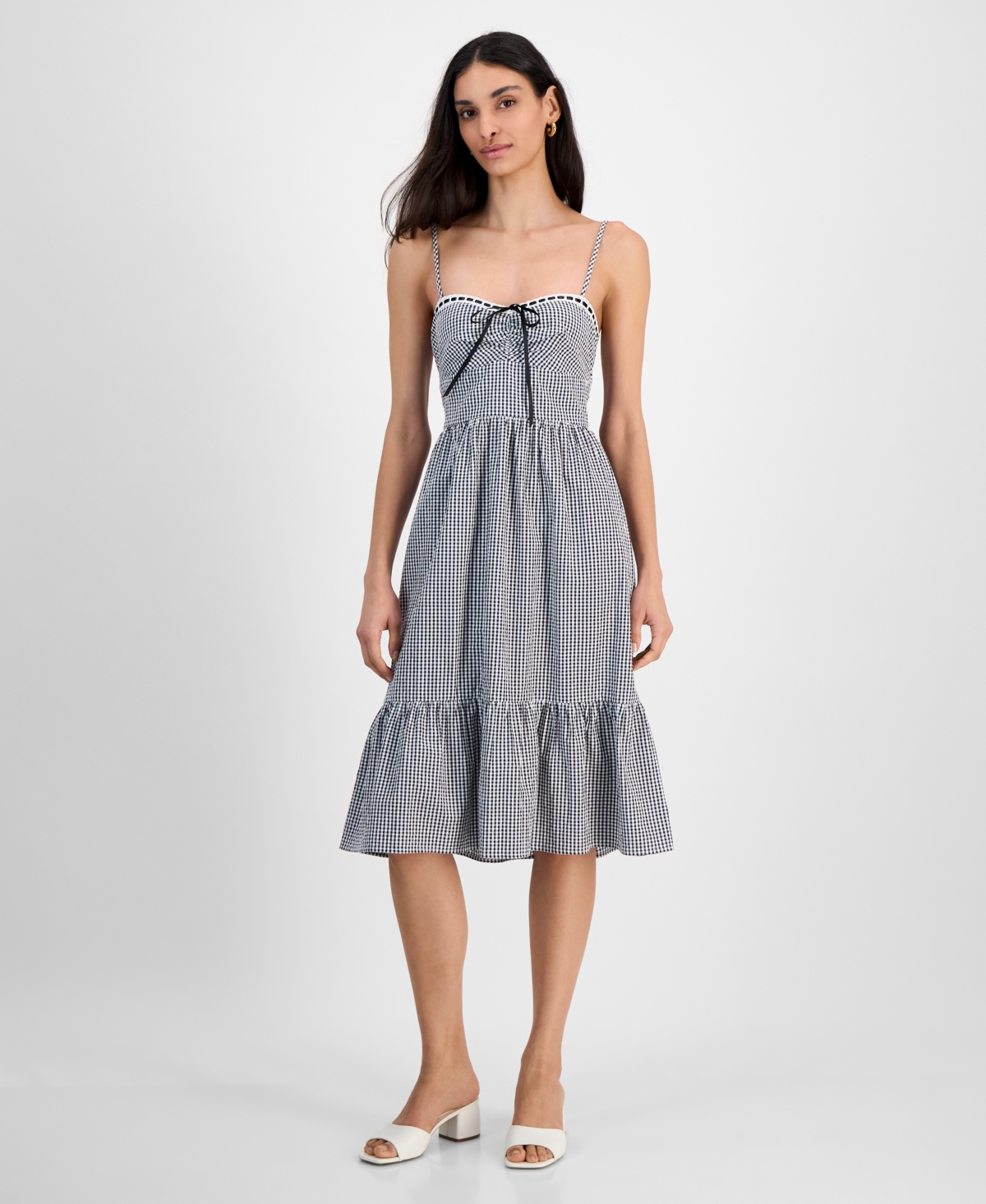 KINGSTON GREY JUNIORS' GINGHAM TIE-BACK MIDI DRESS 