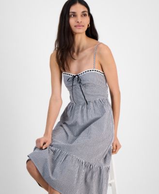 Kingston Grey - Juniors' Gingham Tie-Back Midi Dress