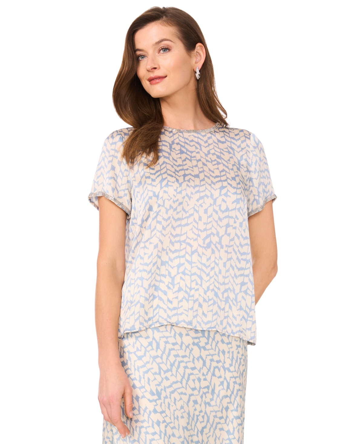 VINCE CAMUTO WOMEN'S ABSTRACT-PRINT BEAD-TRIM TOP 