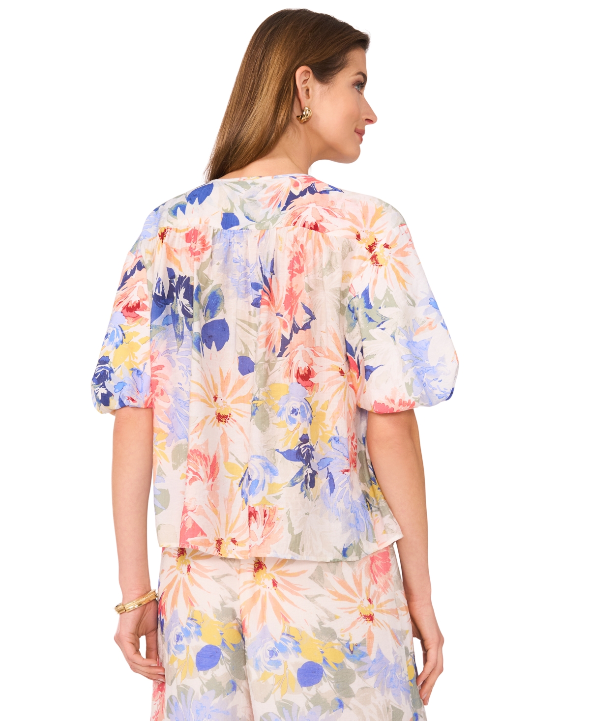 Vince Camuto Women's Floral-Print Puff-Sleeve Top