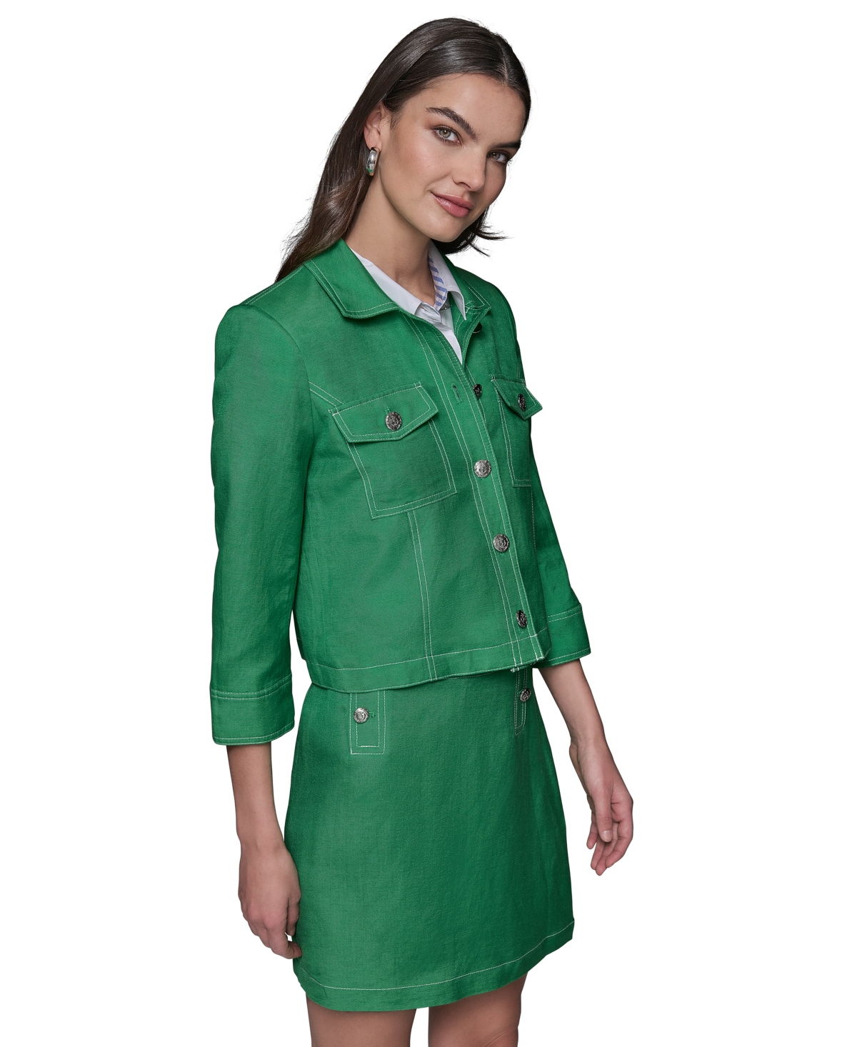KARL LAGERFELD WOMEN'S LINEN-BLEND 3/4-SLEEVE JACKET 