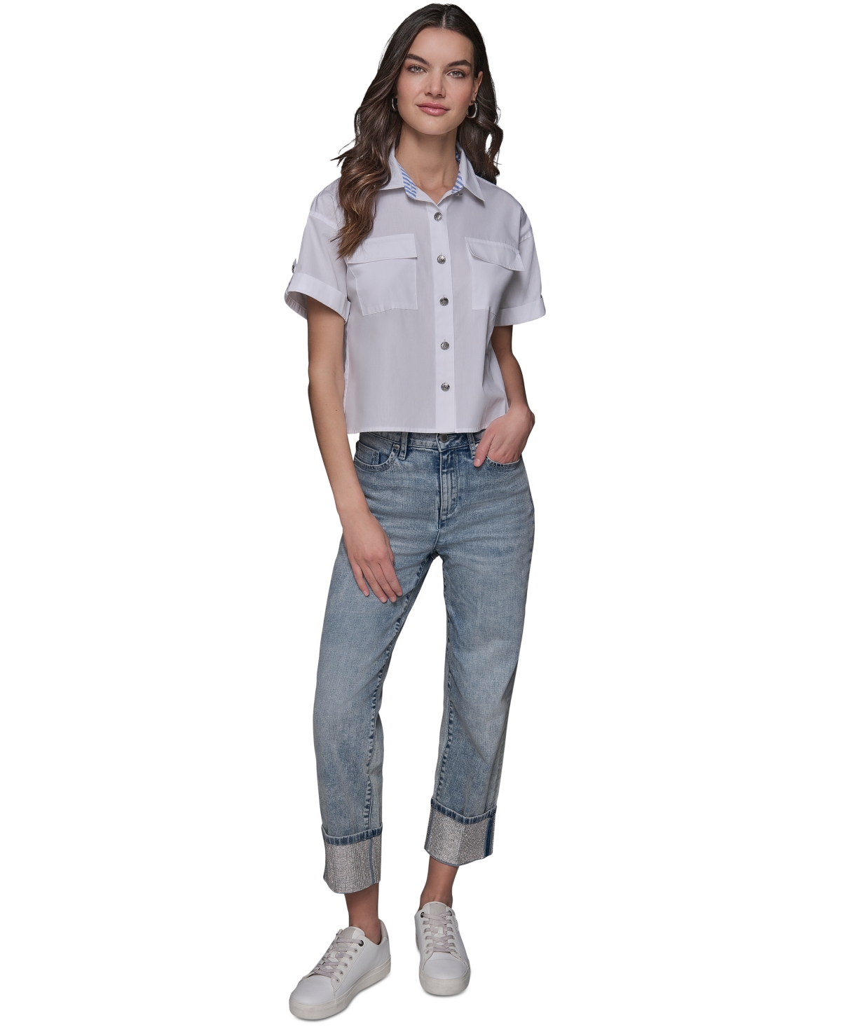 Karl Lagerfeld Petite Linen-blend Wide-leg Pants In White