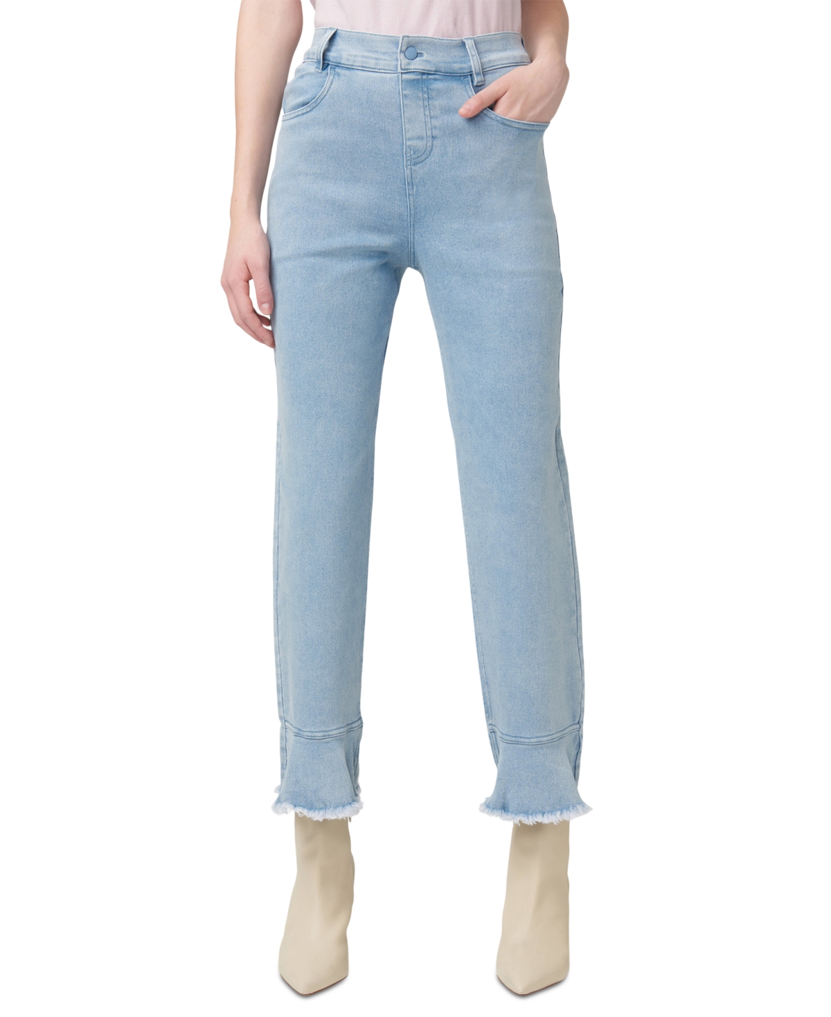 Hue Women's Ruffled-hem Denim Skimmer Leggings In Classic Lt Wash