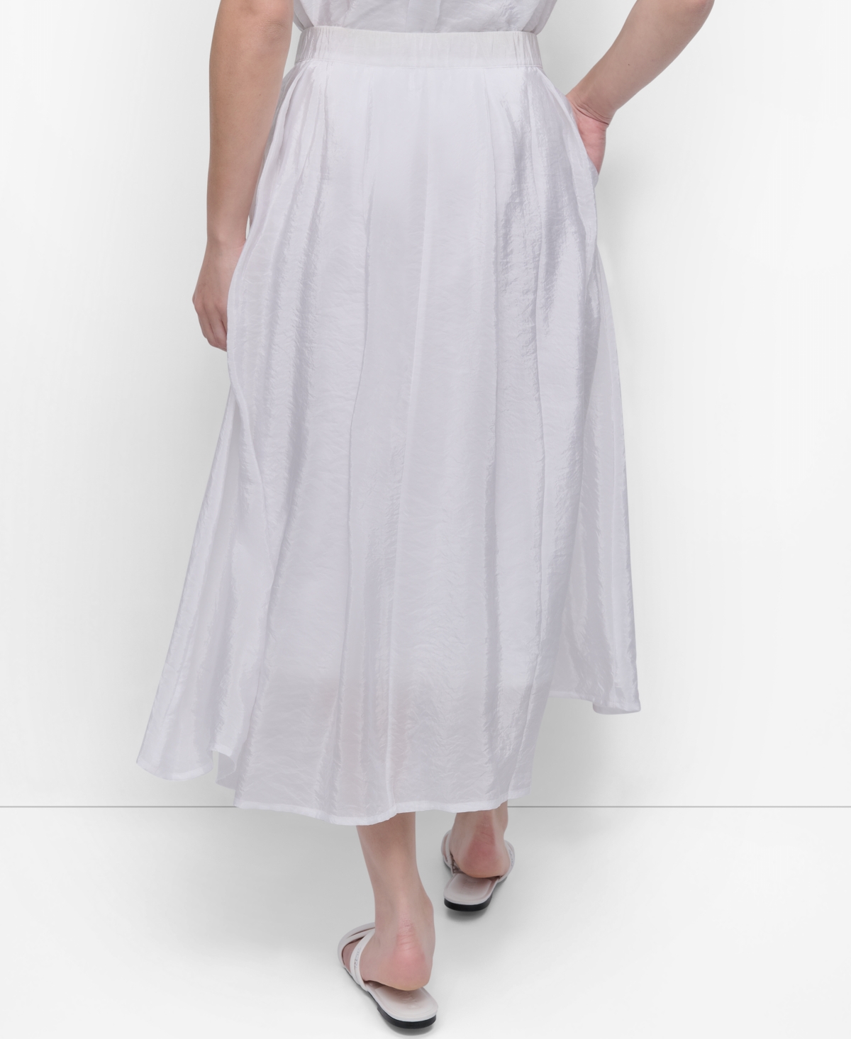 Shop Dkny Women's Zip-front Tech Midi Skirt In White