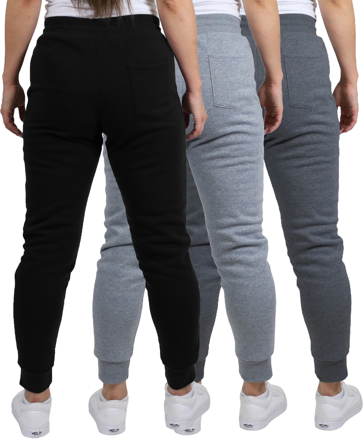 Galaxy By Harvic Women's Pro Star Loose Fit Fleece Lined Jogger Sweatpants 3-pack In Black-heather Gray-charcoal