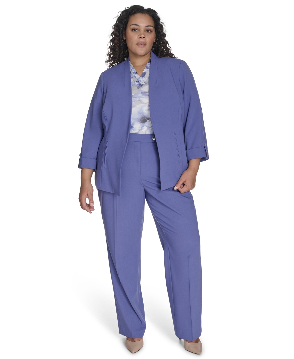CALVIN KLEIN PLUS SIZE OPEN-FRONT 3/4-SLEEVE BLAZER 