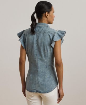 Women's Denim Flutter-Sleeve Shirt