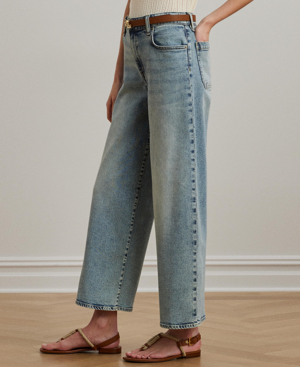 Ralph Lauren Plus Size High-rise Wide-leg Cropped Jeans In Alicia Wash