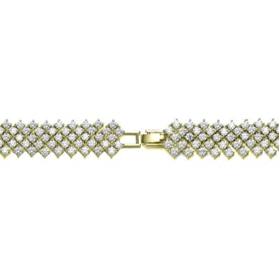 Sterling Silver 14K Gold Plated Clear Cubic Zirconia 4-Row Tennis Bracelet