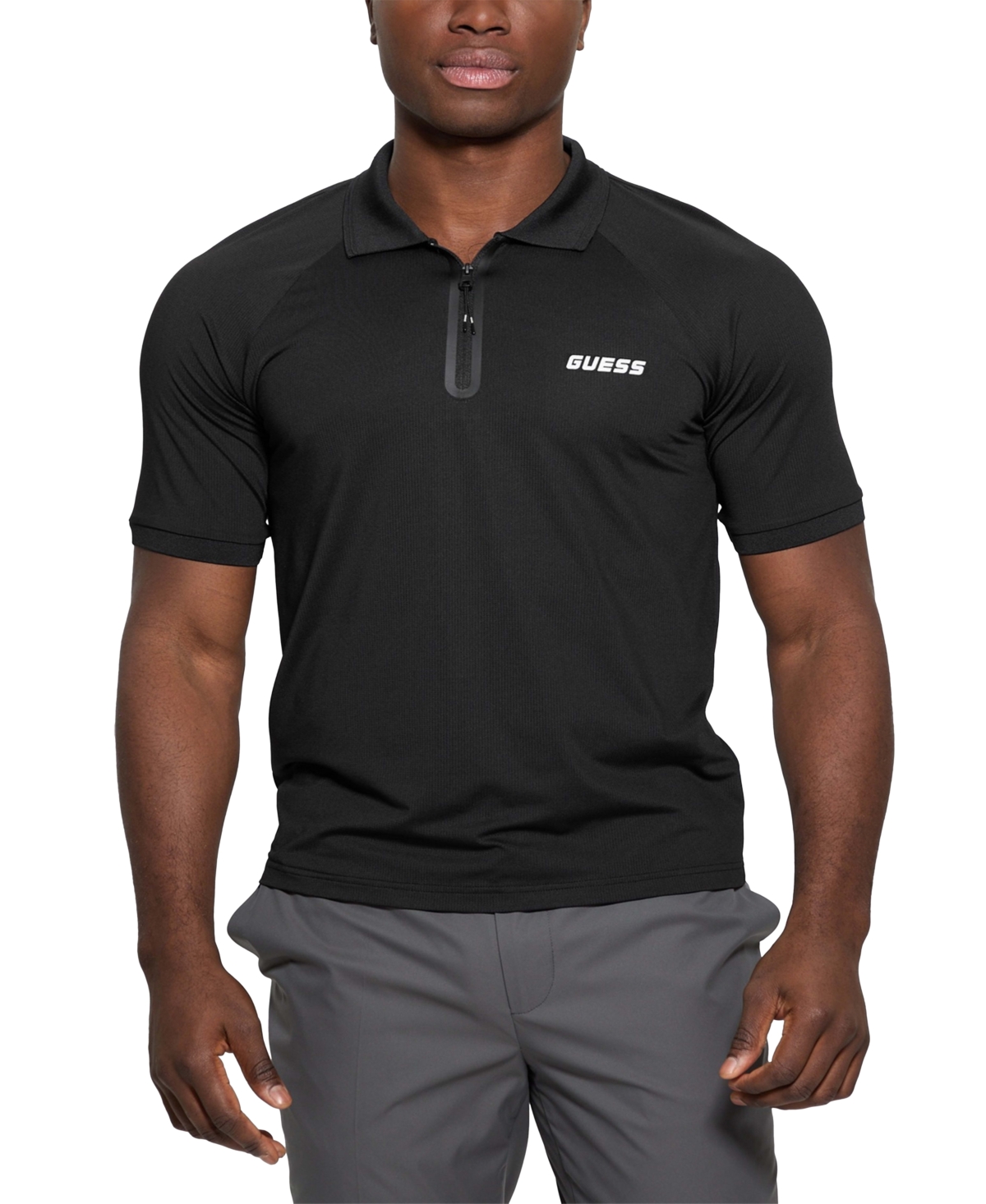 Men's Jaiss Slim-Fit Short Sleeve Quarter-Zip Polo Shirt - Black