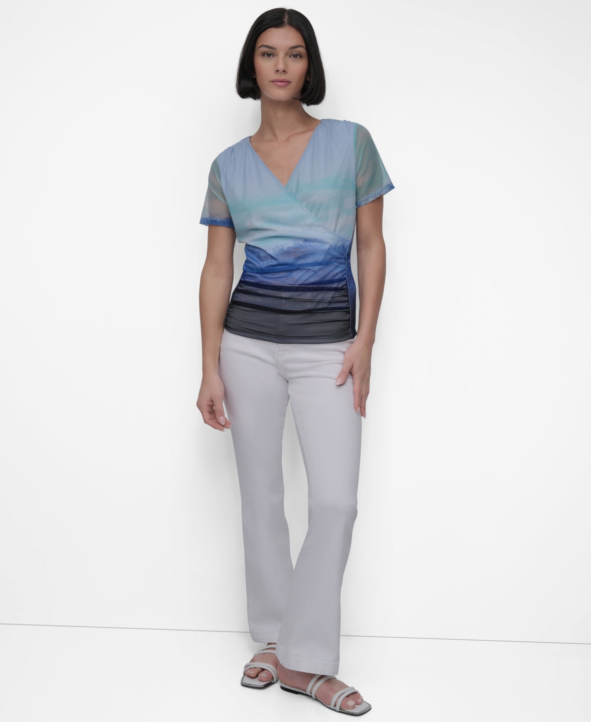 Dkny Ombré Colorblock Mesh Top In Seafoam Ombre Border