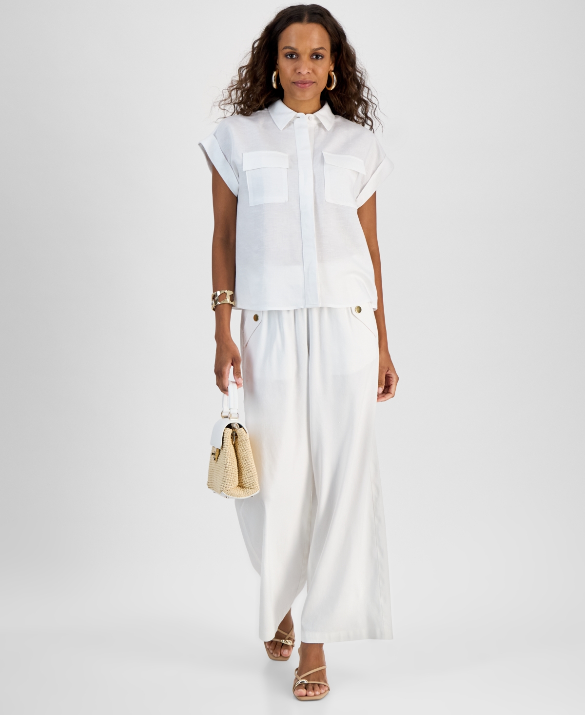 INC INTERNATIONAL CONCEPTS PETITE SHORT-SLEEVE BUTTON-FRONT SHIRT, EXCLUSIVELY AT MACY'S 
