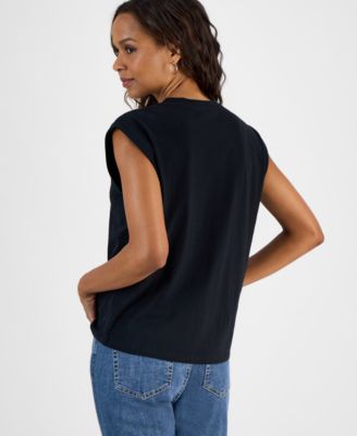 Petite Dew Drop Cotton Roll-Sleeve Tee, Created for Macy's