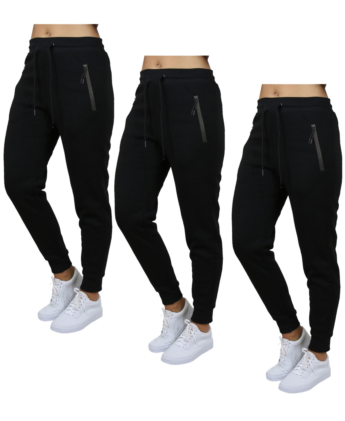 Galaxy By Harvic Women's Pro Star Loose Fit Fleece Lined Jogger Sweatpants 3-pack In Black