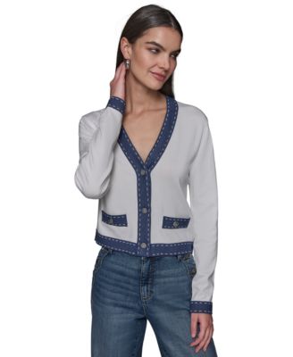 KARL LAGERFELD PARIS - Women's Contrast-Trim V-Neck Cardigan