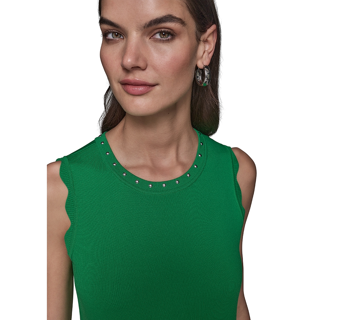 Karl Lagerfeld Women's Scallop-edge Sleeveless Sweater In Flore Green