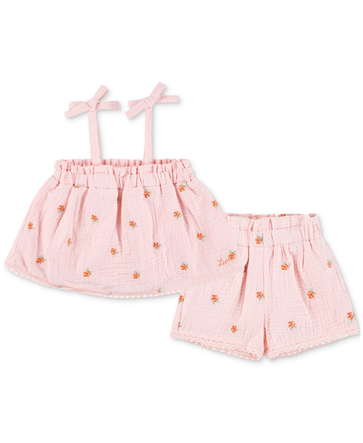 Shop Levi's Baby Girls Cotton Tie-detail Tank Top & Shorts, 2 Piece Set