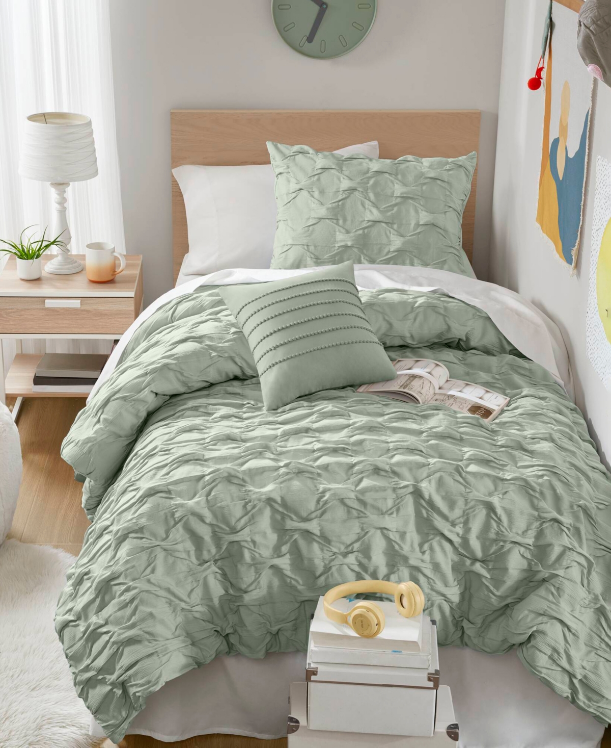 510 Design Bailey Diamond Pucker Woven 3-pc. Comforter Set, Twin/twin Xl In Green