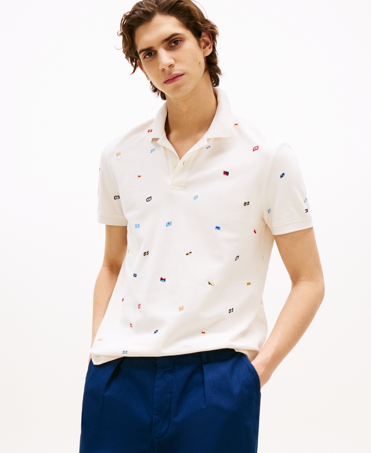 Tommy Hilfiger Men's Big & Tall All-over Flag Polo Shirt In Neutral