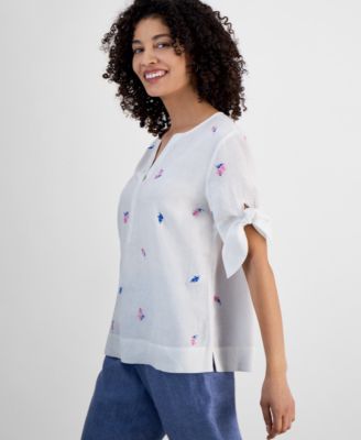 売れ筋商品|||スタイルアンドコー カットソー トップス レディース Women's Floral-Embroidered Tasseled-Tie Top, Exclusively at Macy's Industrial Style & Co Women's Floral-Embroidered Tasseled-Tie Top