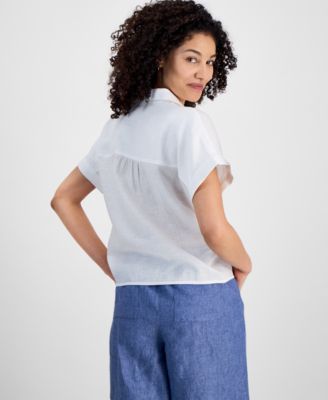 Petite Linen Tie-Front Top