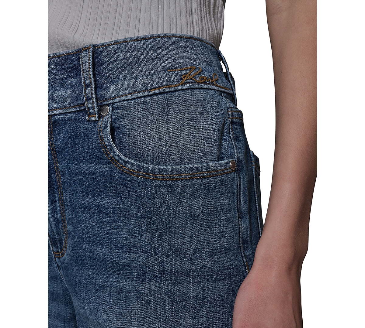 Karl Lagerfeld High Rise Scalloped Jeans In Coastal Blue In Coastal Blue