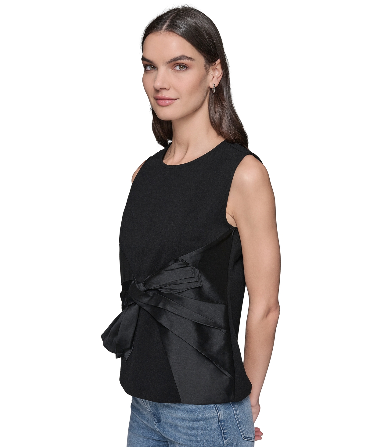 Shop Karl Lagerfeld Women's Sleeveless Satin Bow Top In Black