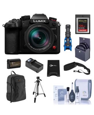 LUMIX GH7 Camera with LUMIX G Leica DG Vario-Elmarit 12-60mm f/2.8-4 Lens, Bundle with 128GB Memory Card, Al 3-Section Tripod, Shotgun