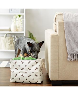 Collapsible Pet Storage Bin with Rope Handles Paw/Bone Print