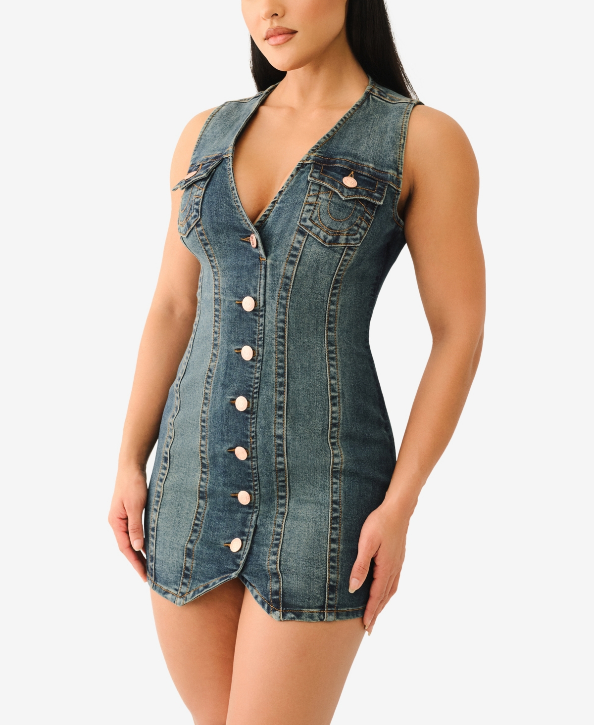 TRUE RELIGION WOMEN'S FITTED DENIM VEST DRESS 