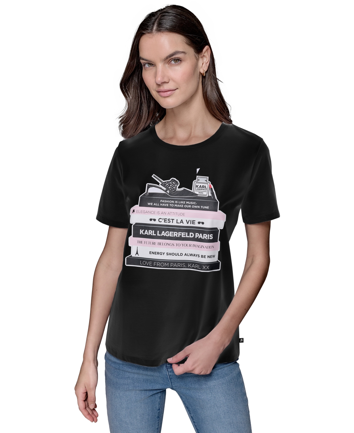 Shop Karl Lagerfeld Women's Karl's Library Crewneck Tee In Black