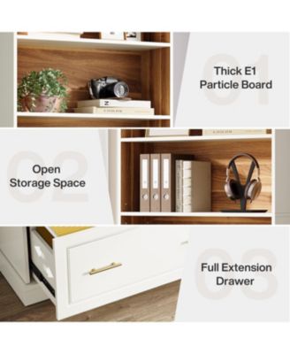 way to origin 2-Drawer File Modern Cabinet with 5-Tier Bookshelf & Large Printer Stand for Home Office