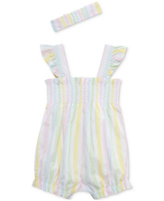 Baby Girls 2-Pc. Candy Stripe Bubble Romper & Headband Set