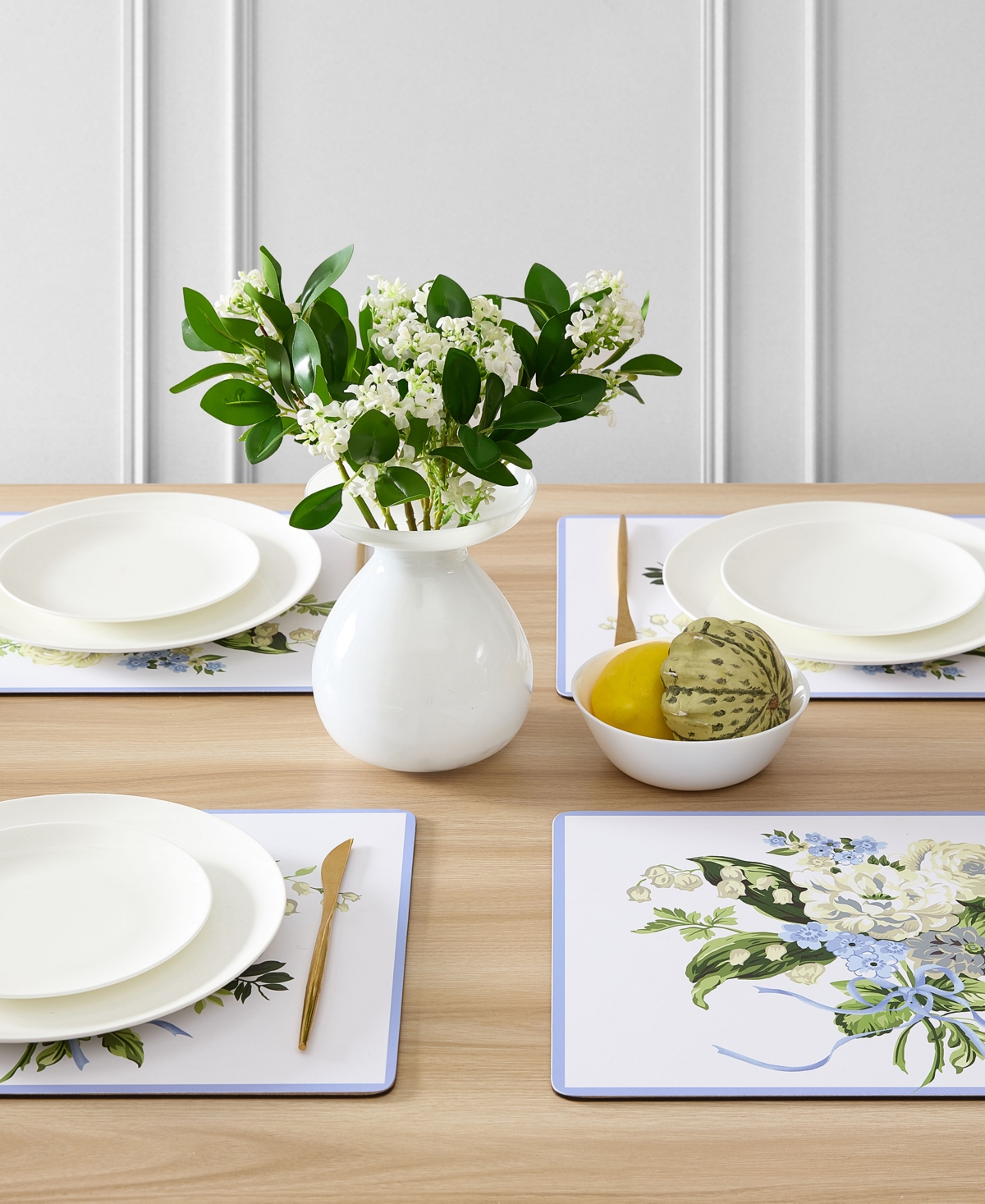 Laura Ashley Lily Of The Valley Cork Placemats Set Of 4, 16" X 12" In Lily Of The Valley