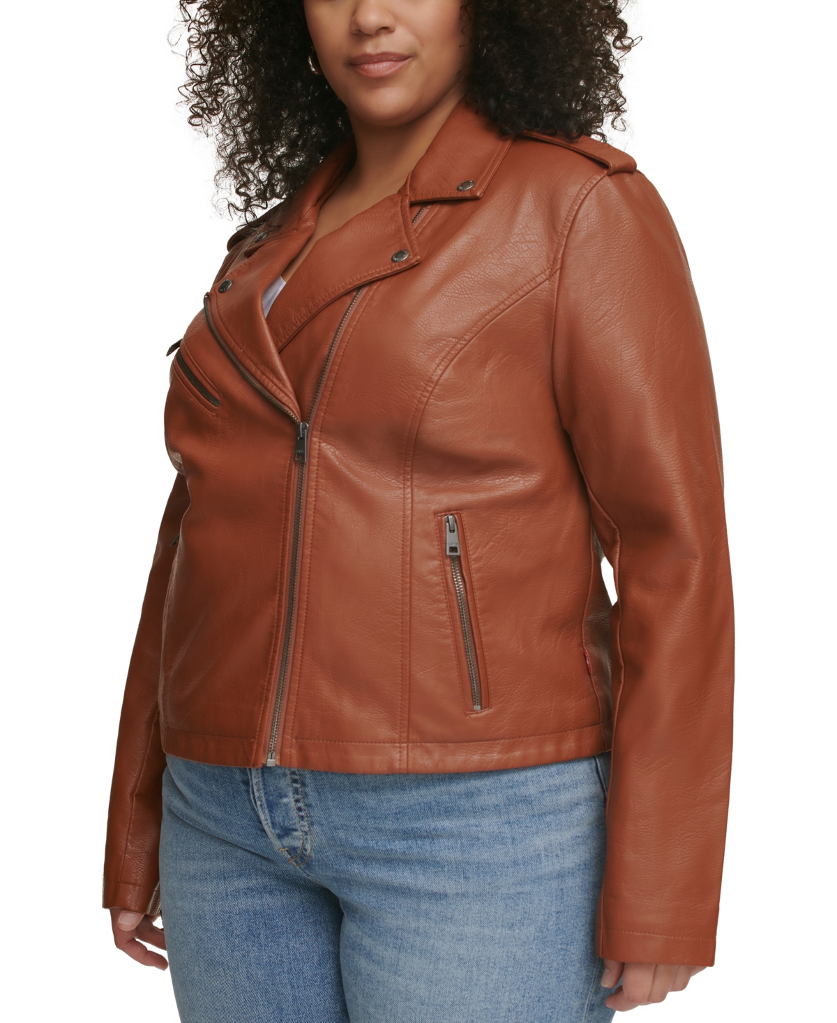 Levi's Plus Size Trendy Faux Leather Moto Jacket In Camel