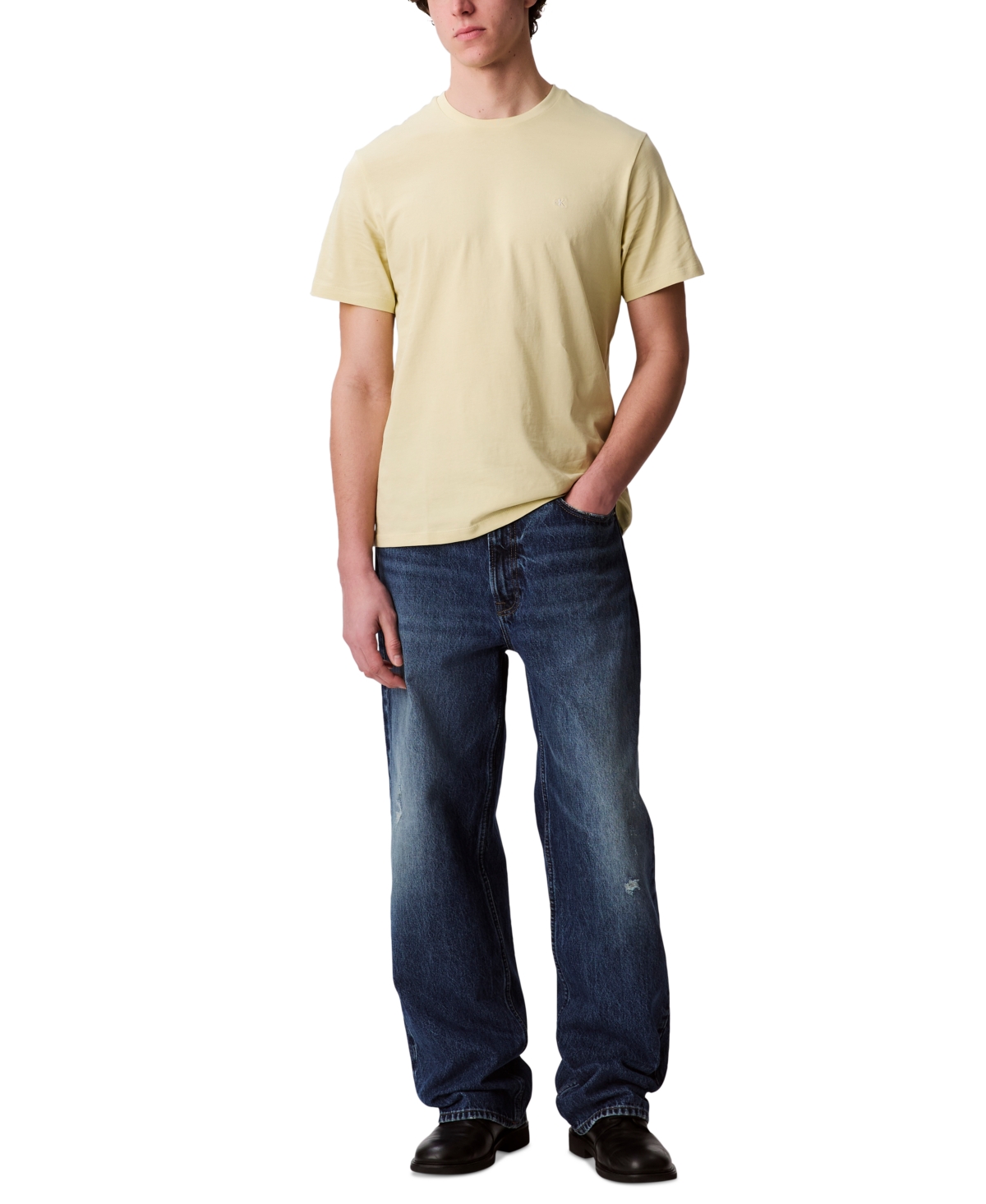 Shop Calvin Klein Men's Smooth Cotton Solid Crewneck T-shirt In Hay