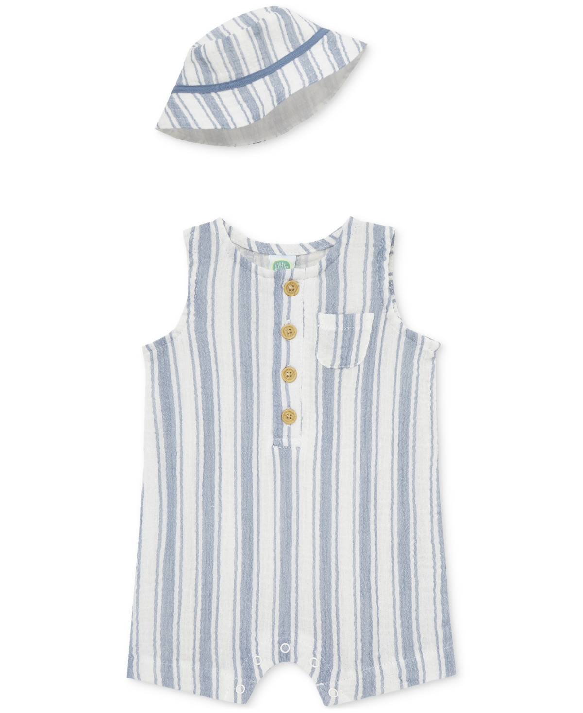Little Me Baby Boys 2-pc. Gauze Stripe Romper & Bucket Hat Set