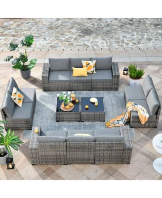 Patio Furniture Set,12 Pieces Outdoor Sectional Sofa Couch Set,Patio Conversation Set with Modular Wicker Deep Seat Chairs,Comfy Cushions,Side