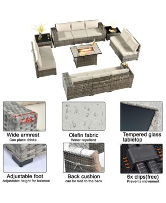 13 Pieces Patio Furniture Set,Outdoor Sectional Sofa Couch Set,Modern Patio Conversation Set with Rectangular Fire Pit Table,Wide Armrests and Deep Seat,Orange Red