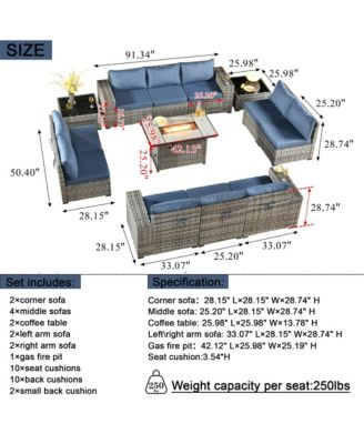 Patio Furniture Set,12 Pieces Outdoor Sectional Sofa Couch Set,Patio Conversation Set with Modular Wicker Deep Seat Chairs,Comfy Cushions,Side