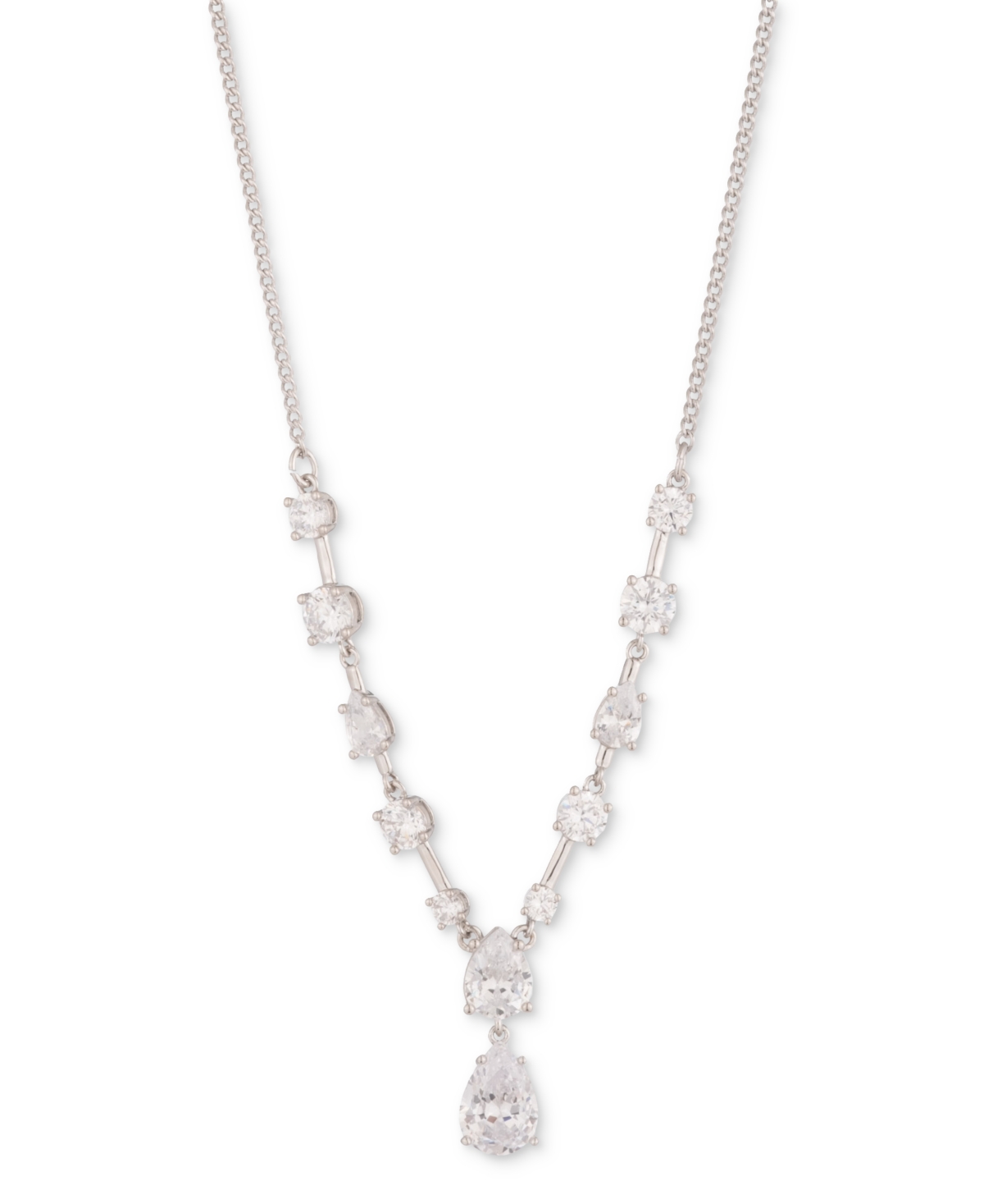 Silver-Tone Mixed Cubic Zirconia Lariat Necklace, 16" + 3" extender - Silver/White